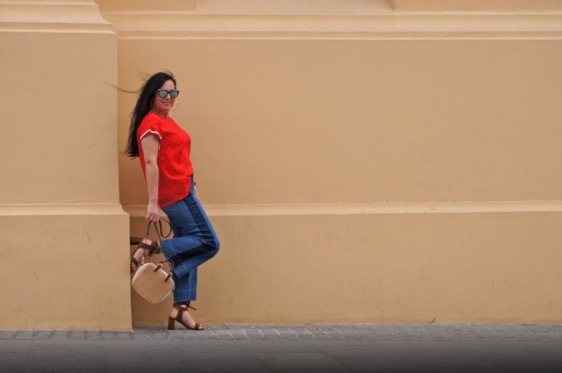 Denimowe kuloty z lampasem